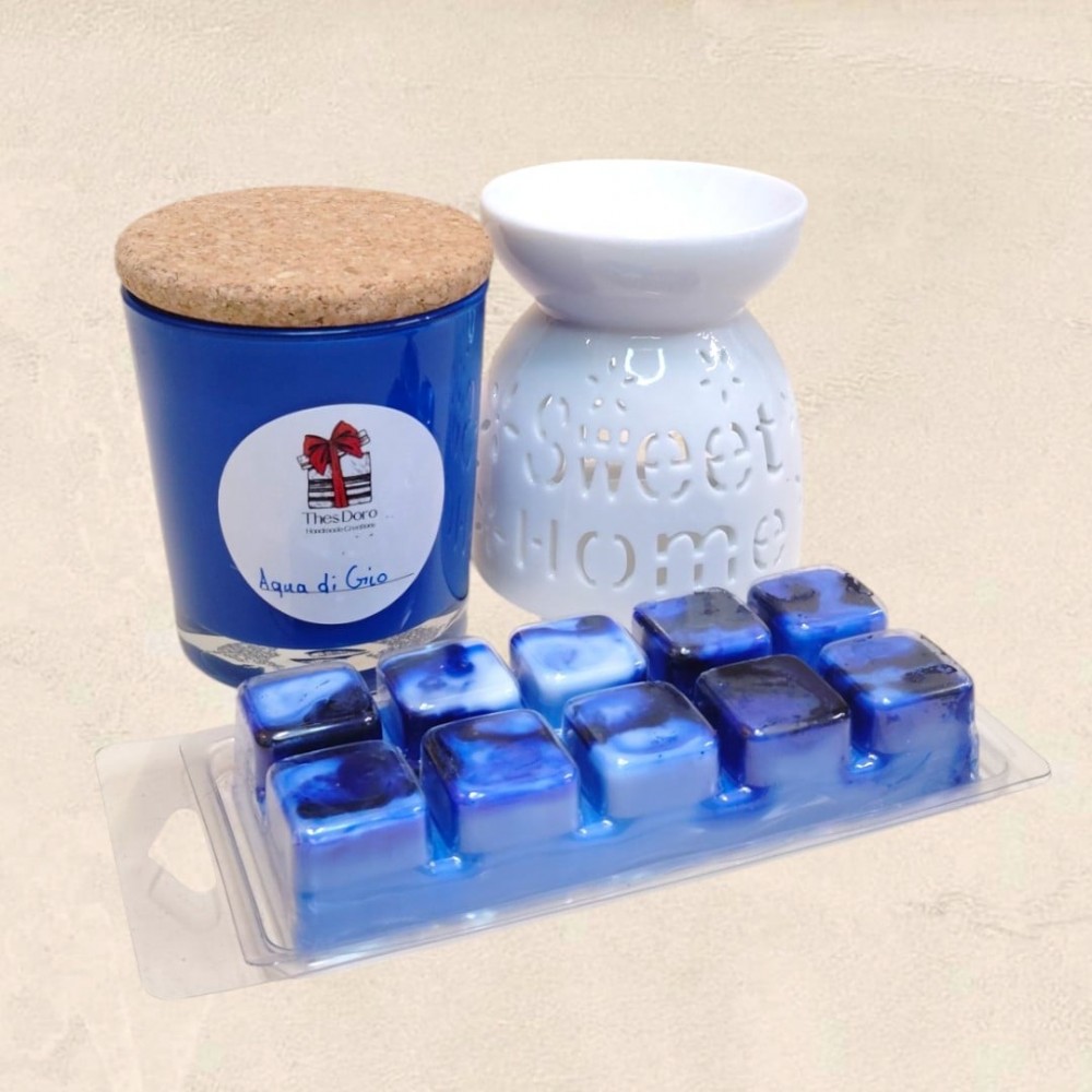 Καυστήρας Wax Melt Sweet Home με Wax Melt Bar και κερί σόγιας Aqua Di Gio σε κόκκινο ποτήρι Καυστήρας Wax Melt Sweet Home με Wax Melt Bar και κερί σόγιας Aqua Di Gio σε κόκκινο ποτήρι