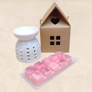 Λευκός καυστήρας Wax Melt Hearts με Wax Melt Bar από κερί σόγιας