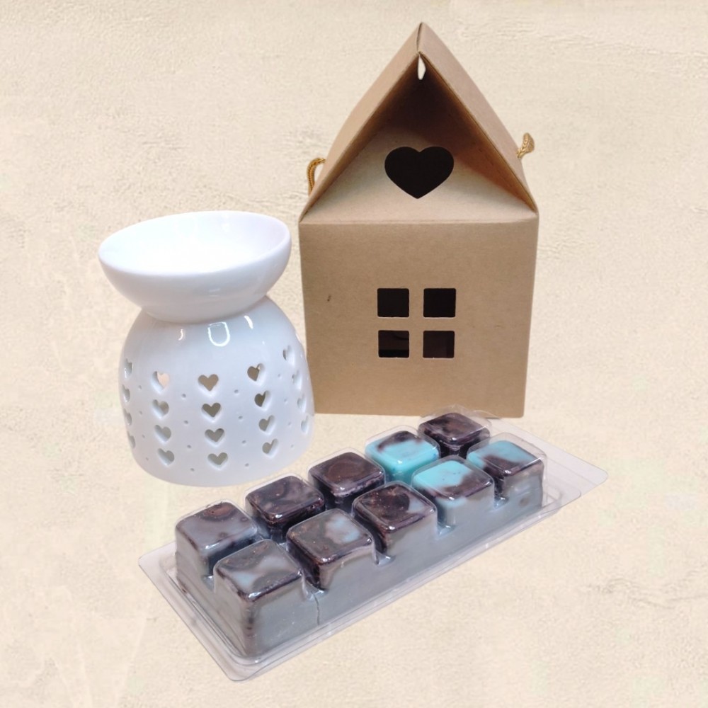 Λευκός καυστήρας Wax Melt Hearts με Wax Melt Bar από κερί σόγιας