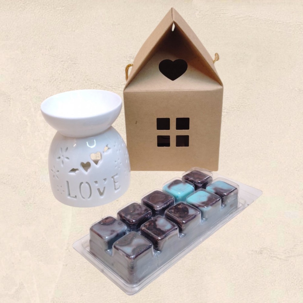 Λευκός καυστήρας Wax Melt Love με Wax Melt Bar από κερί σόγιας Λευκός καυστήρας Wax Melt Love με Wax Melt Bar από κερί σόγιας