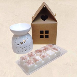 Λευκός καυστήρας Wax Melt Love με Wax Melt Bar από κερί σόγιας Λευκός καυστήρας Wax Melt Love με Wax Melt Bar από κερί σόγιας