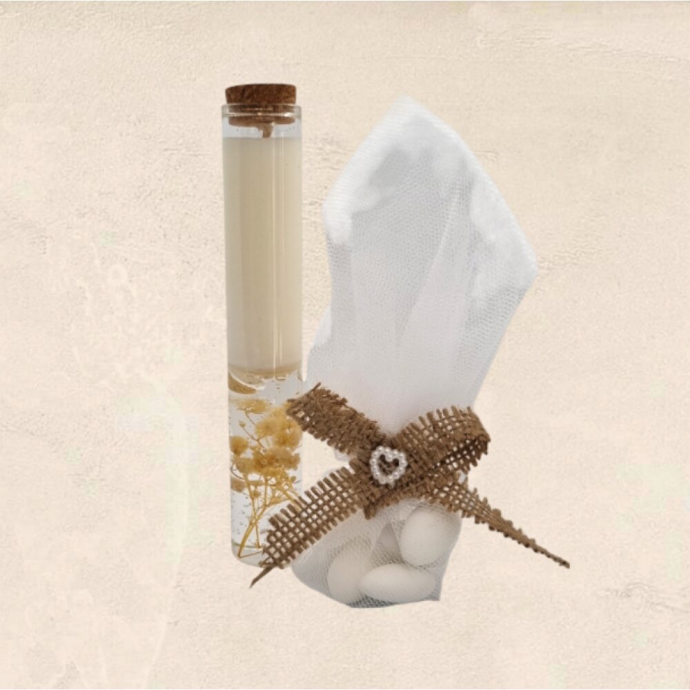 Μπομπονιέρα γάμου γυάλινος σωλήνας με κερί τζελ minimal design Μπομπονιέρα γάμου γυάλινος σωλήνας με κερί τζελ minimal design